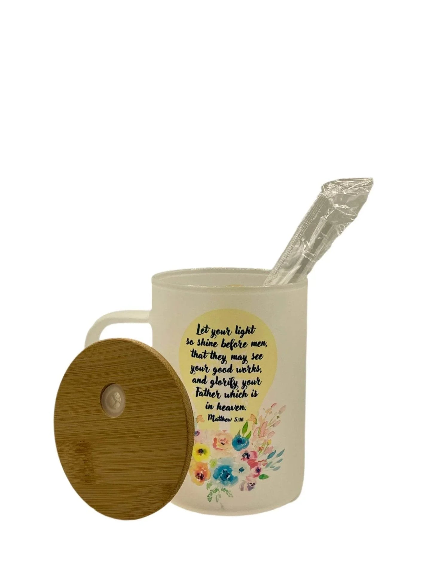 17 oz Frosted Matte Glass Let Your Light Shine Coffee Mug with Bamboo Lid - The Redheaded StoryKeeper