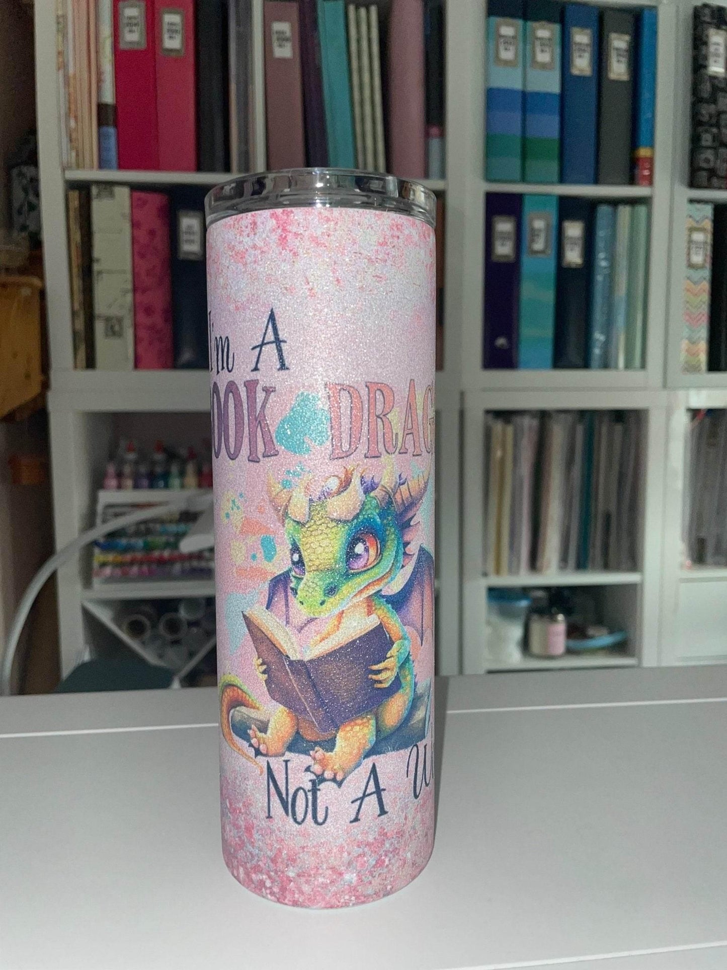 20 oz Book Dragon Glitter Tumbler - The Redheaded StoryKeeper