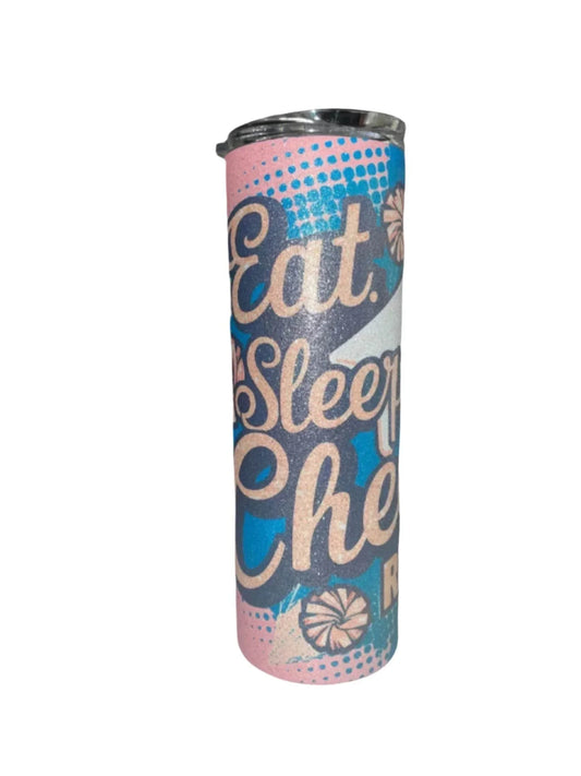 20 oz Eat Sleep Cheer Glitter Tumbler - The Redheaded StoryKeeper