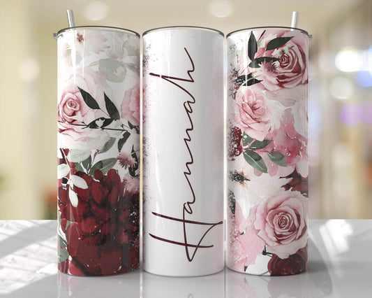 20 oz Red and Pink Roses Custom Name Tumbler - The Redheaded StoryKeeper