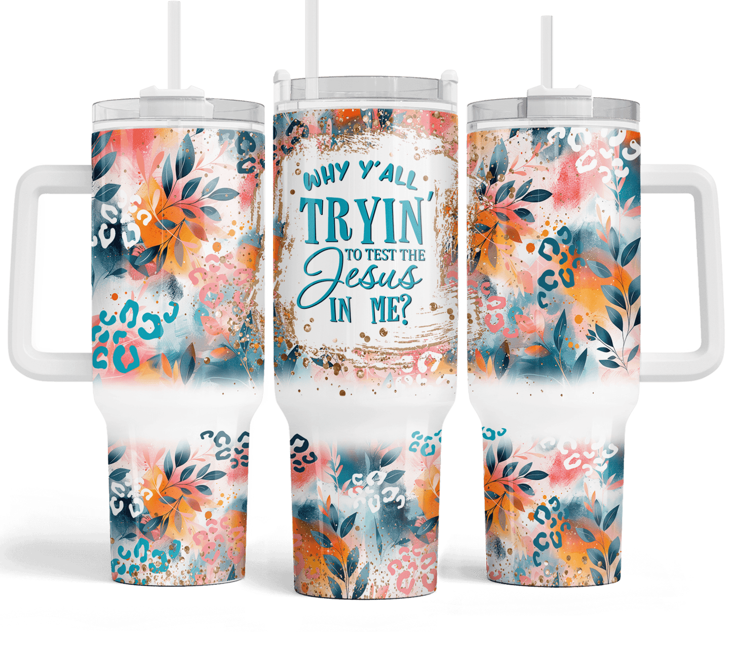 40 oz Why Y'all Tryin' to Test the Jesus in Me? Peacock Ombre Big Swig Tumbler Set - The Redheaded StoryKeeper