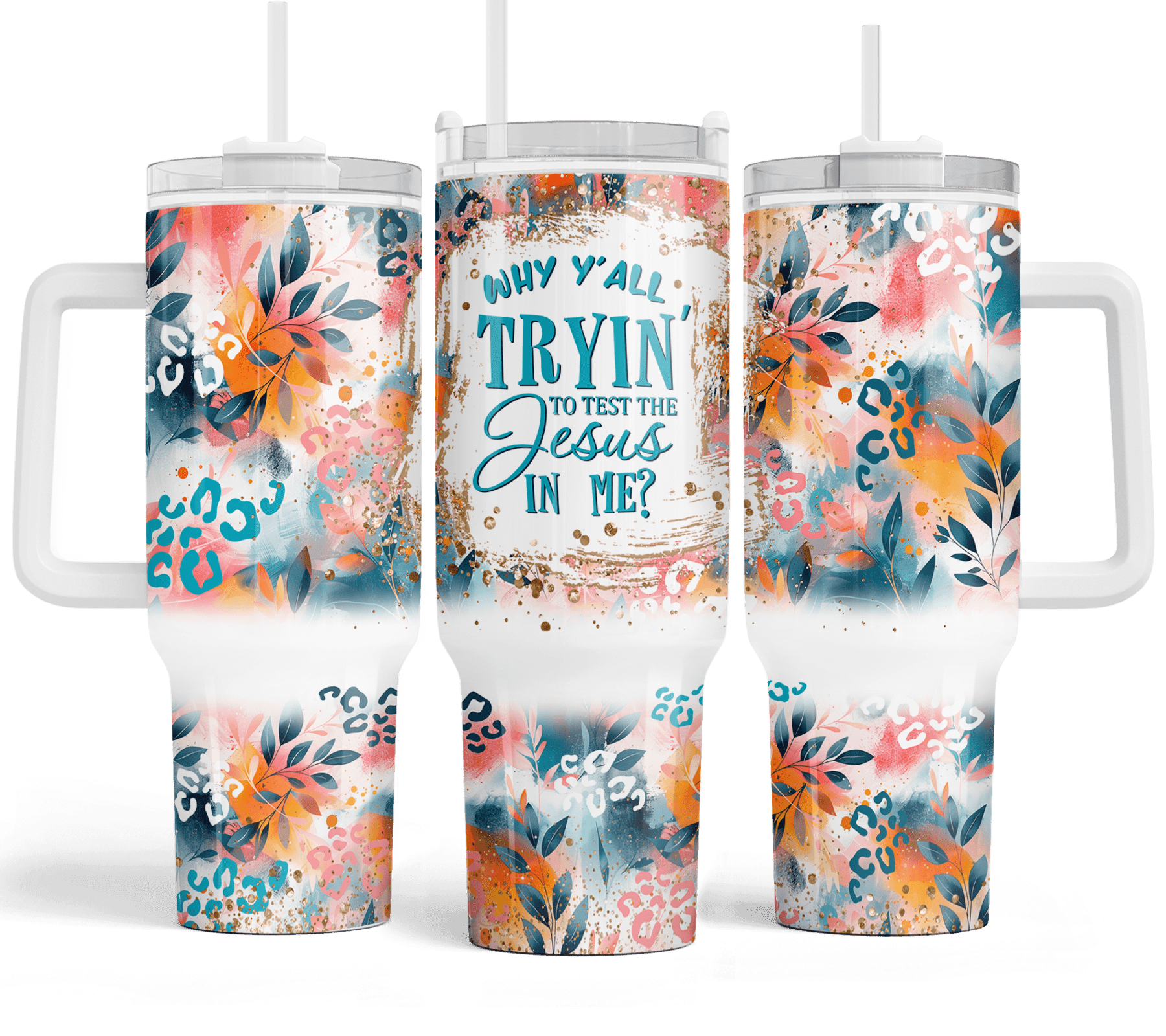 40 oz Why Y'all Tryin' to Test the Jesus in Me? Peacock Ombre Big Swig Tumbler Set - The Redheaded StoryKeeper