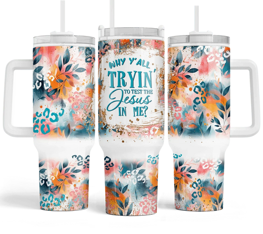 40 oz Why Y'all Tryin' to Test the Jesus in Me? Peacock Ombre Big Swig Tumbler Set - The Redheaded StoryKeeper