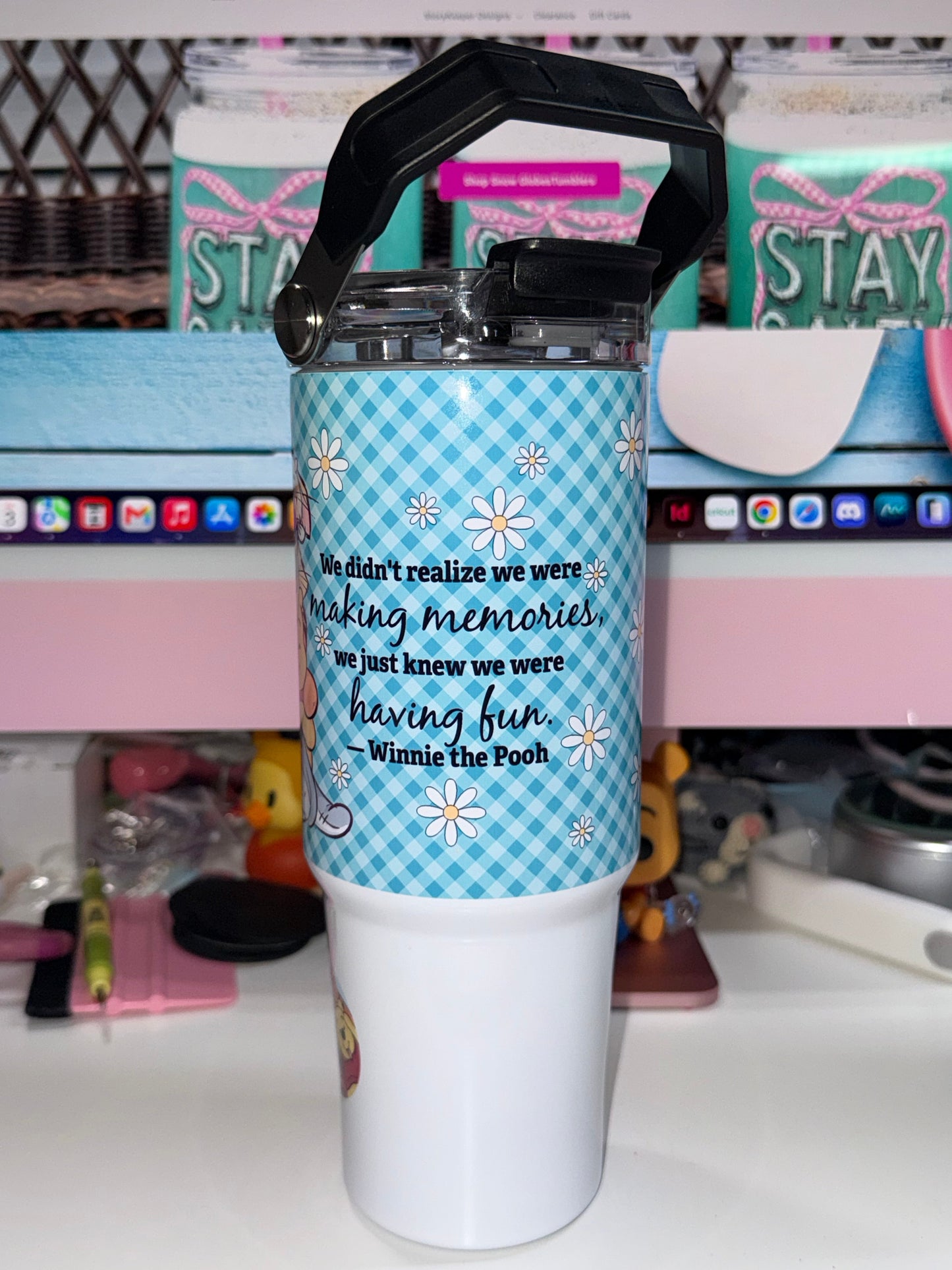 30 oz Making Memories Tri Sip Tumbler - Winnie the Pooh quote side view