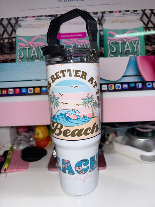 30 oz Beach Life Tri Sip Tumbler | Straw, Sip & Locking Lid