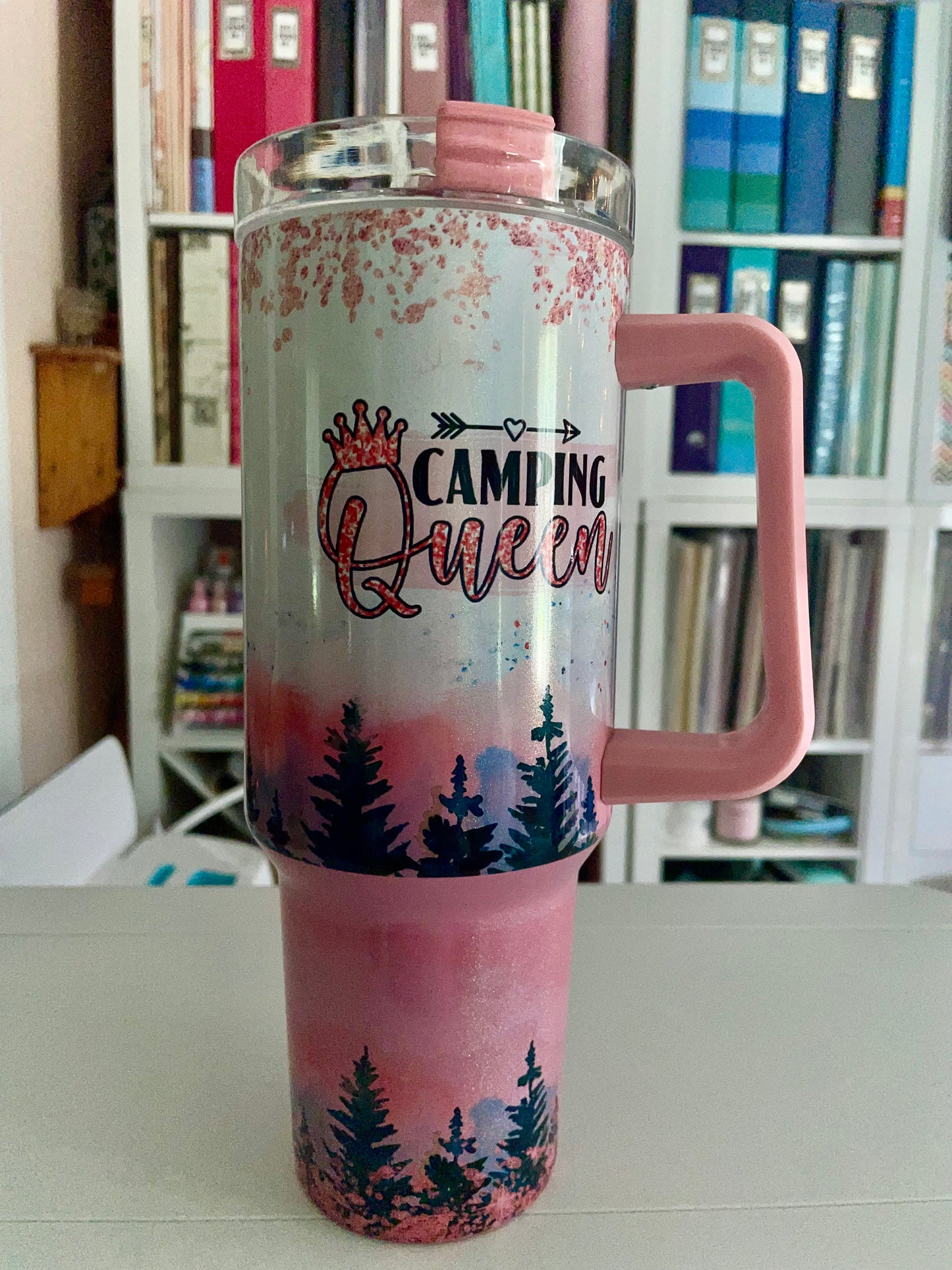 40 oz Pink Ombre Holographic Travel Tumbler - Camping Queen