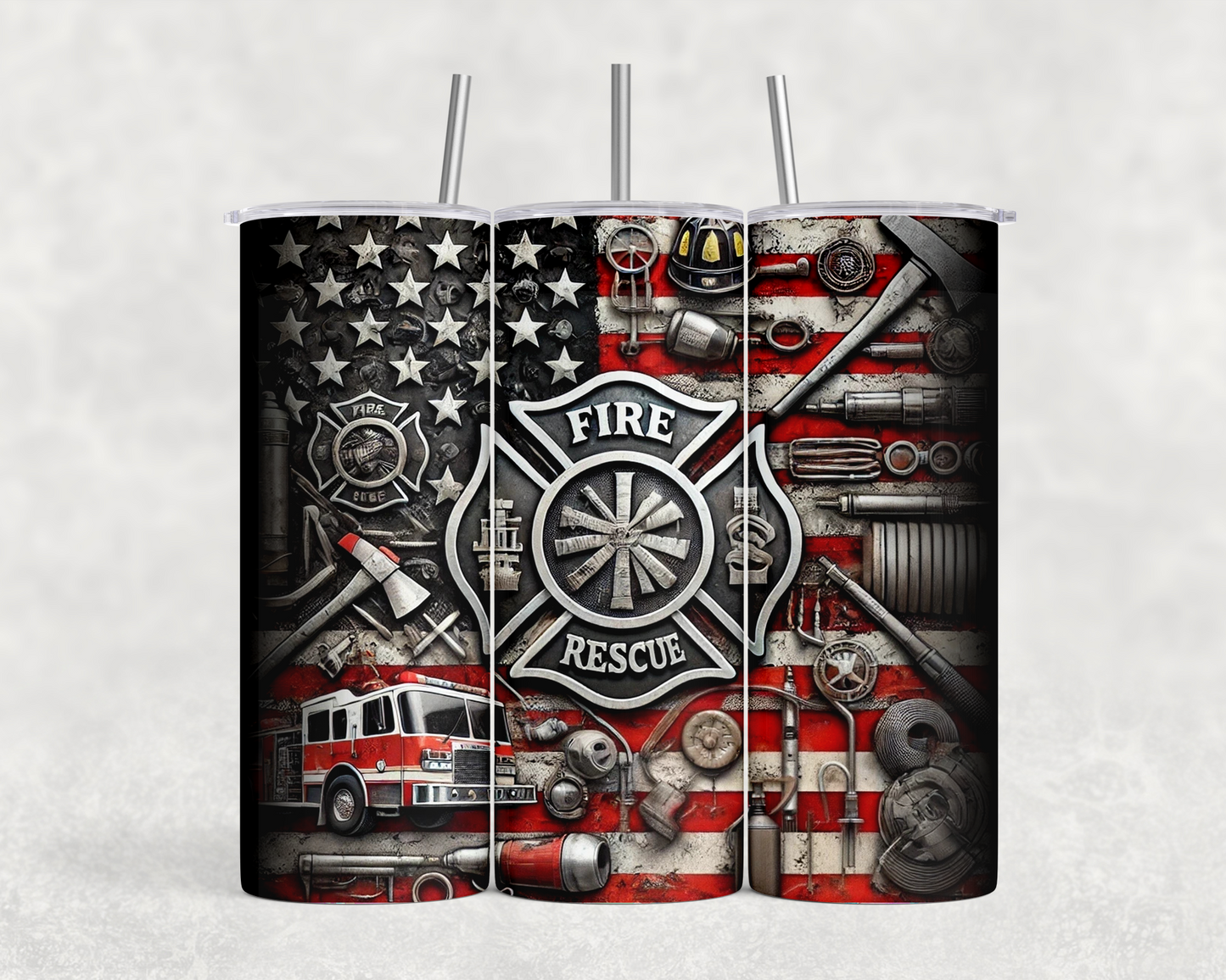 20 oz Fire Rescue Chrome Tumbler - The Redheaded StoryKeeper