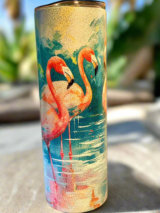 20 oz Glitter Flamingos Tumbler - The Redheaded StoryKeeper