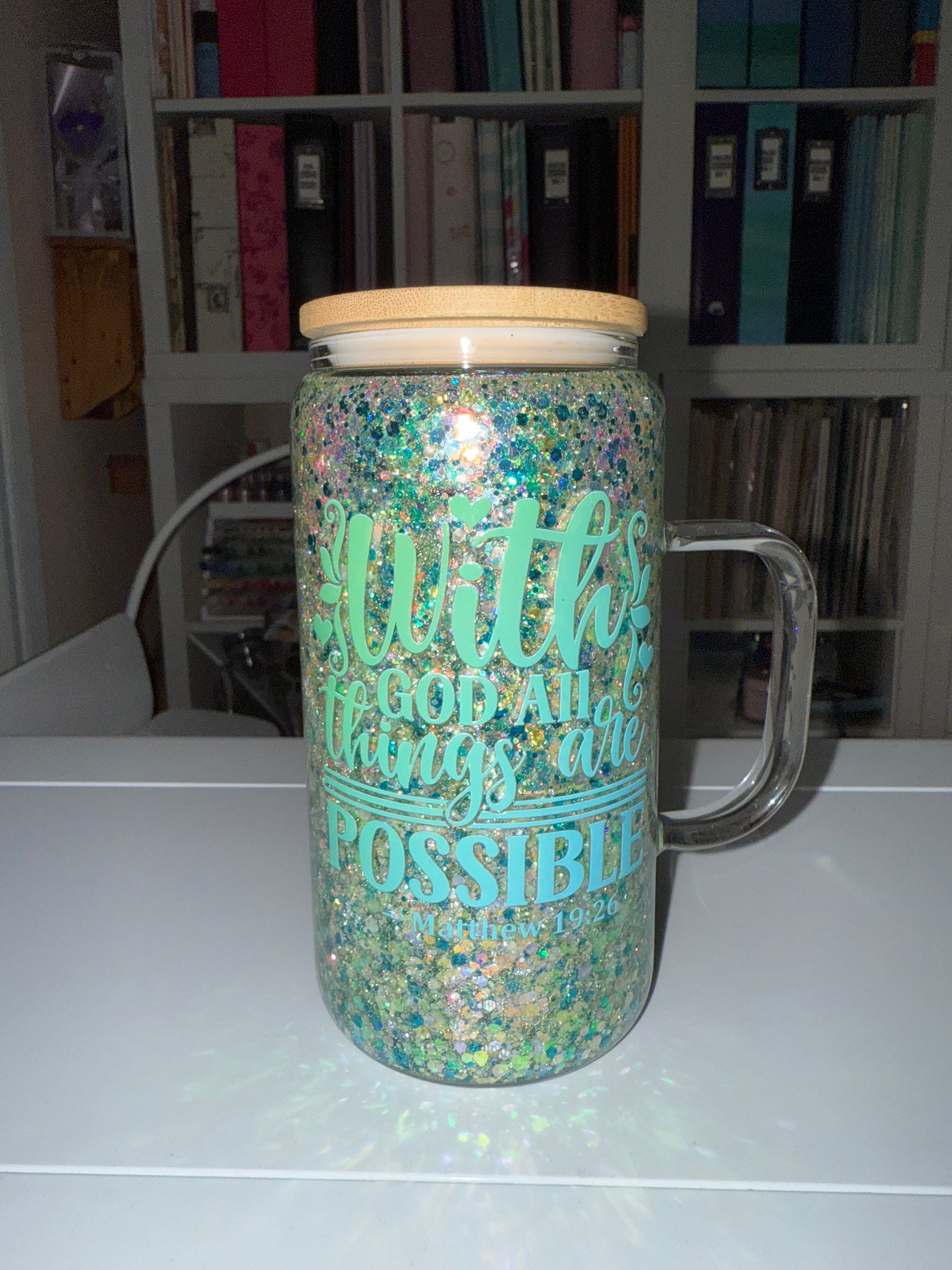 17 oz With God Snowglobe Glass Mug - The Redheaded StoryKeeper