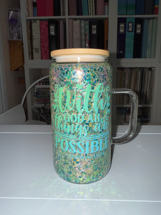 17 oz With God Snowglobe Glass Mug - The Redheaded StoryKeeper