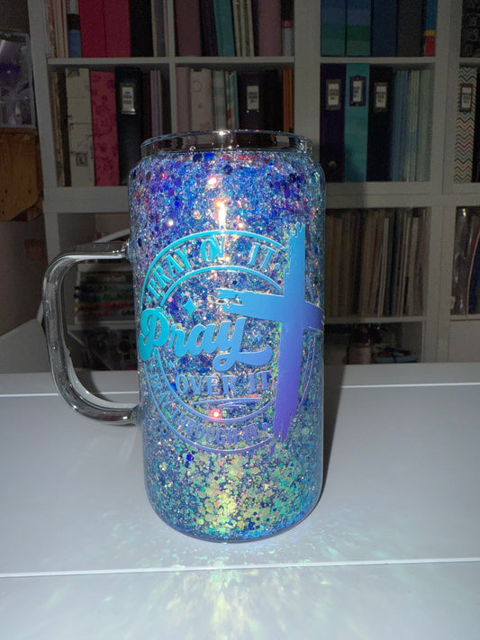 17 oz Pray On it Over It Through It Snowglobe Glass Mug - The Redheaded StoryKeeper