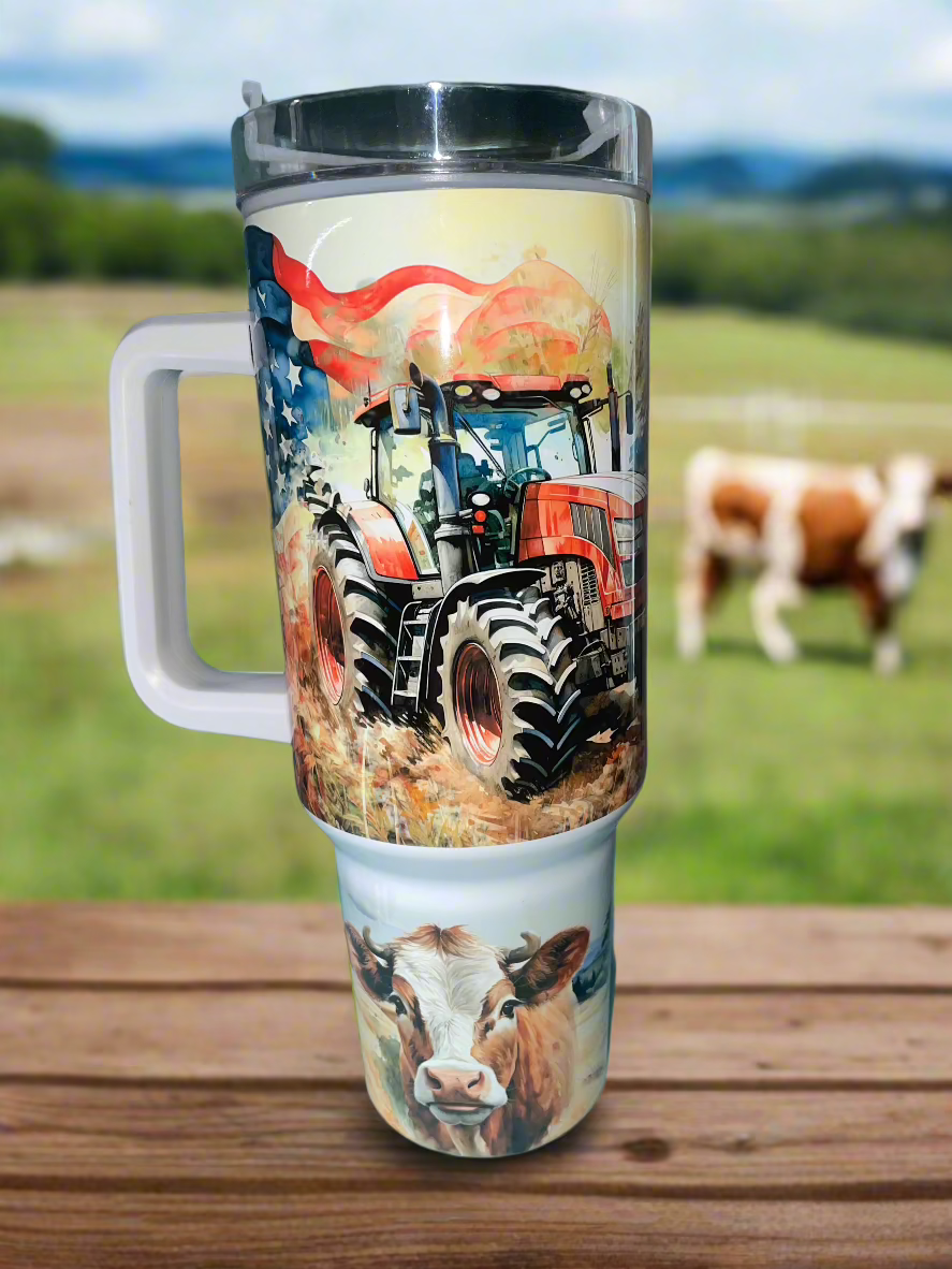 farm life 40 oz tumbler with tractor