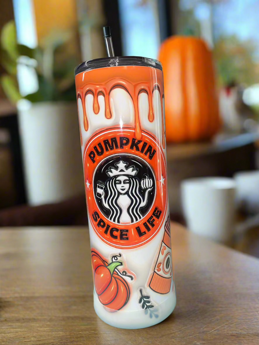 20 oz Pumpkin Spice Inflated Design Tumbler - The Redheaded StoryKeeper