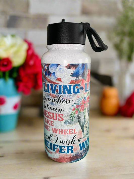 32 oz I Wish a Heifer Would Glitter Hydro Handle Water Bottle - The Redheaded StoryKeeper