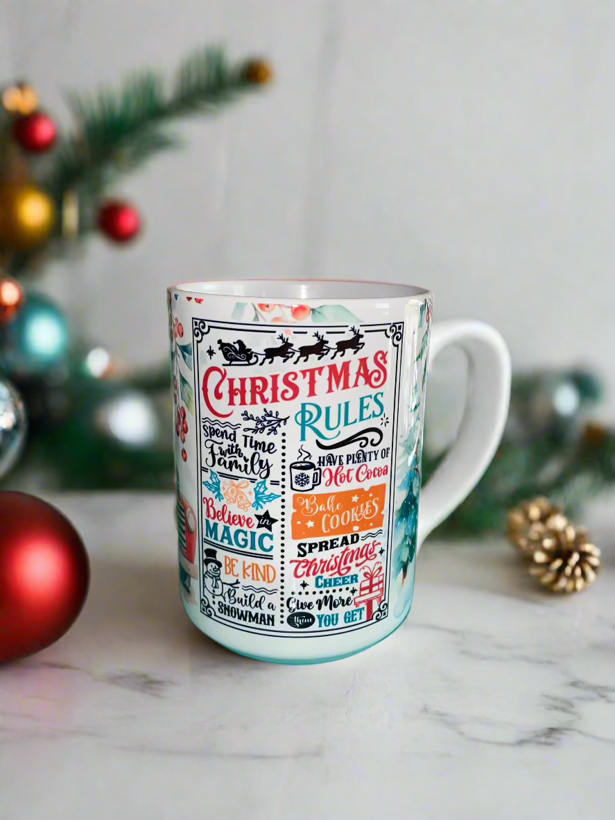 christmas rules mug front