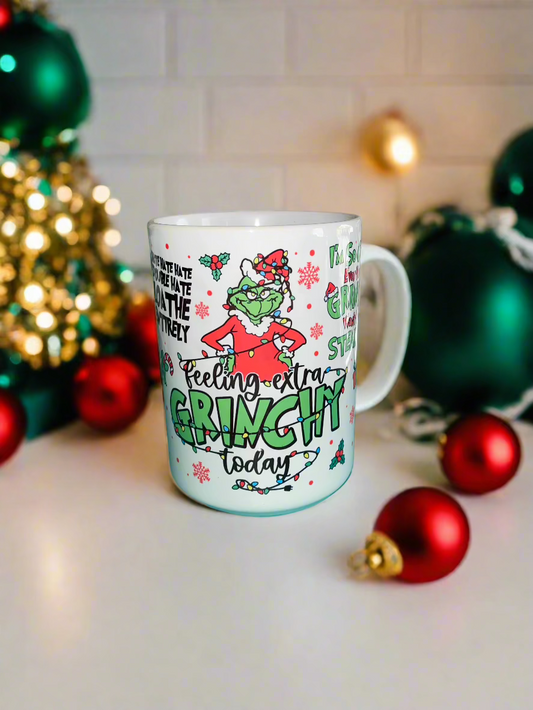 15 oz Feelin' Extra Grinchy Ceramic Mug - The Redheaded StoryKeeper
