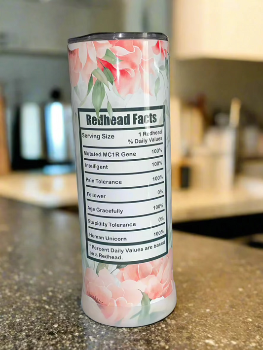 20 oz Redhead Facts - Peach Floral Tumbler - The Redheaded StoryKeeper