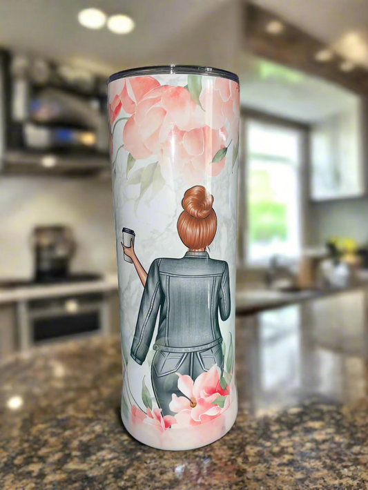 20 oz Redhead Facts - Peach Floral Tumbler - The Redheaded StoryKeeper