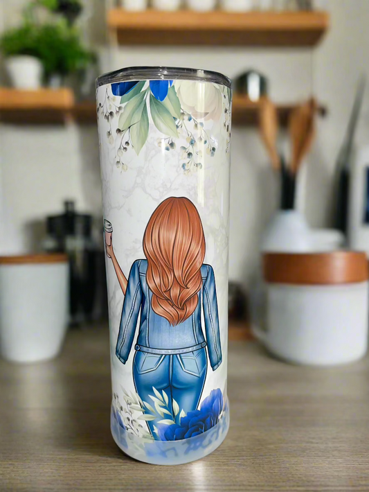 20 oz Redhead Facts - Blue Floral Tumbler - The Redheaded StoryKeeper