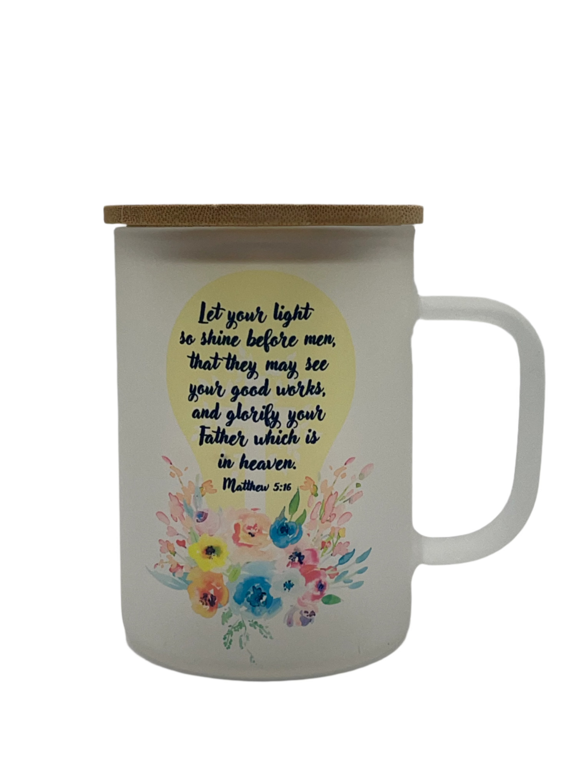 17 oz Frosted Matte Glass Let Your Light Shine Coffee Mug with Bamboo Lid - The Redheaded StoryKeeper