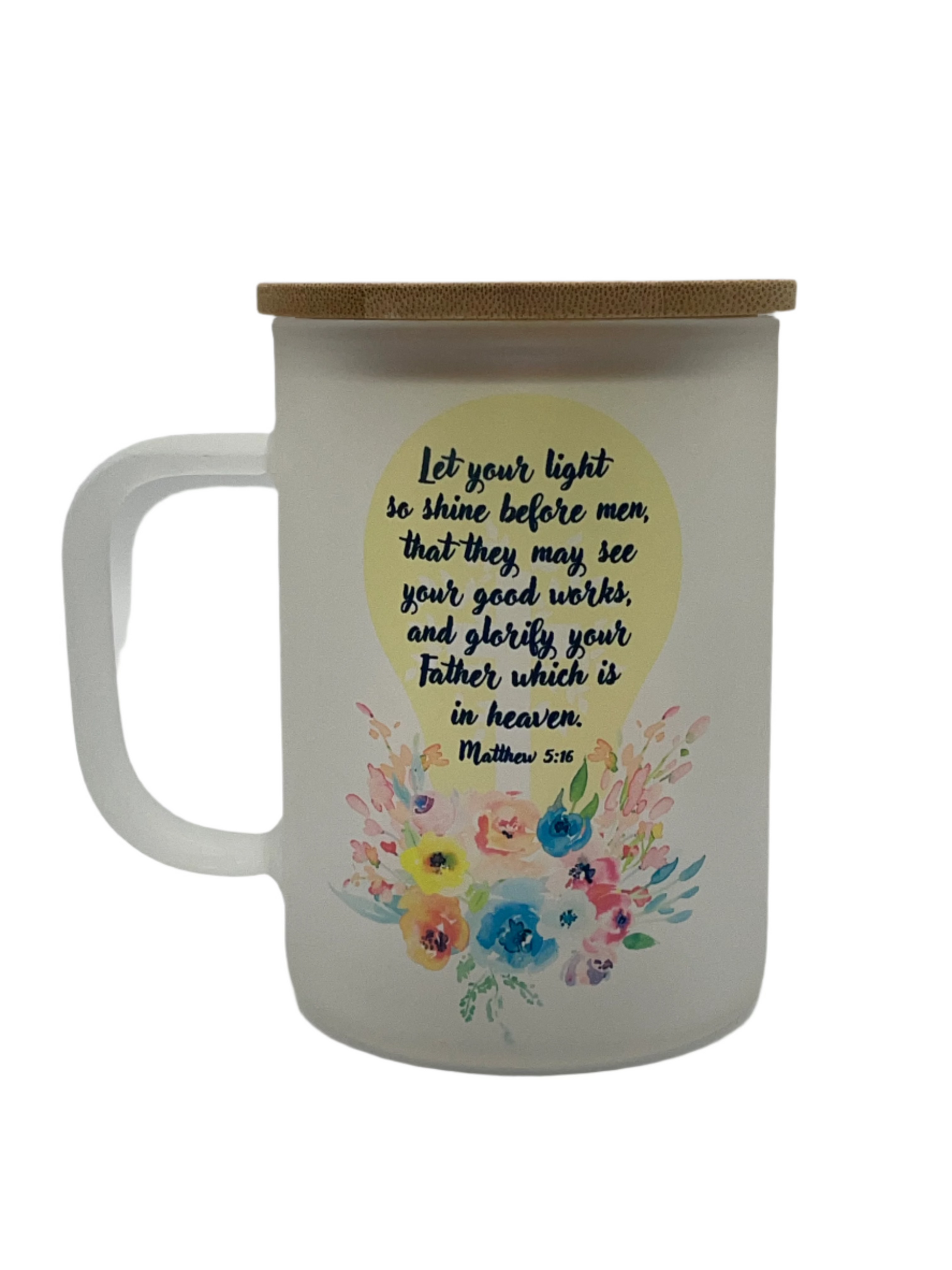 17 oz Frosted Matte Glass Let Your Light Shine Coffee Mug with Bamboo Lid - The Redheaded StoryKeeper