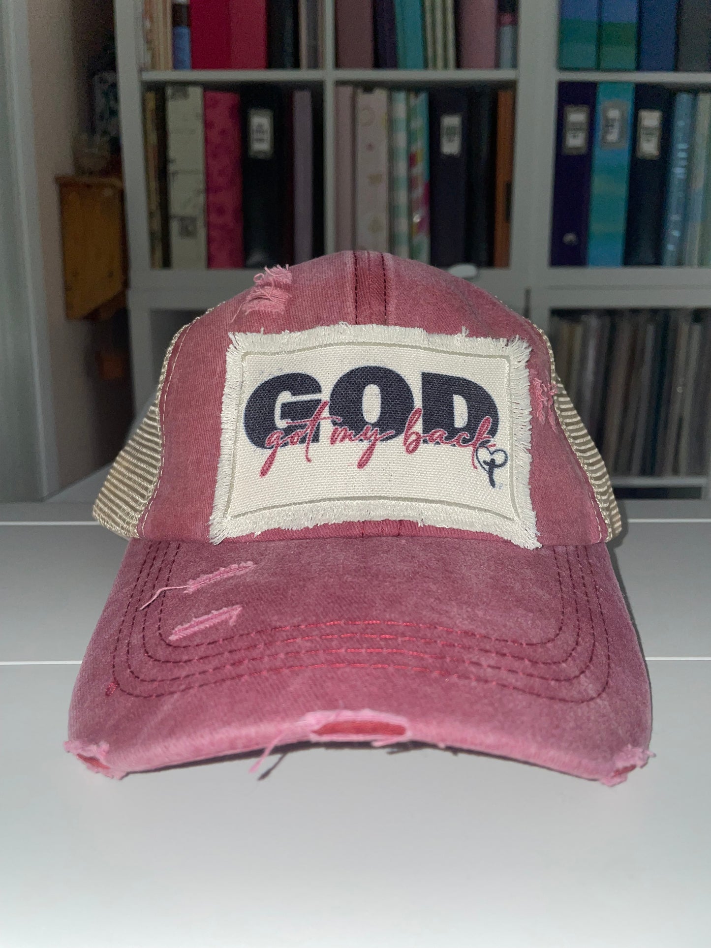 God Got My Back Distressed Ponytail Hat