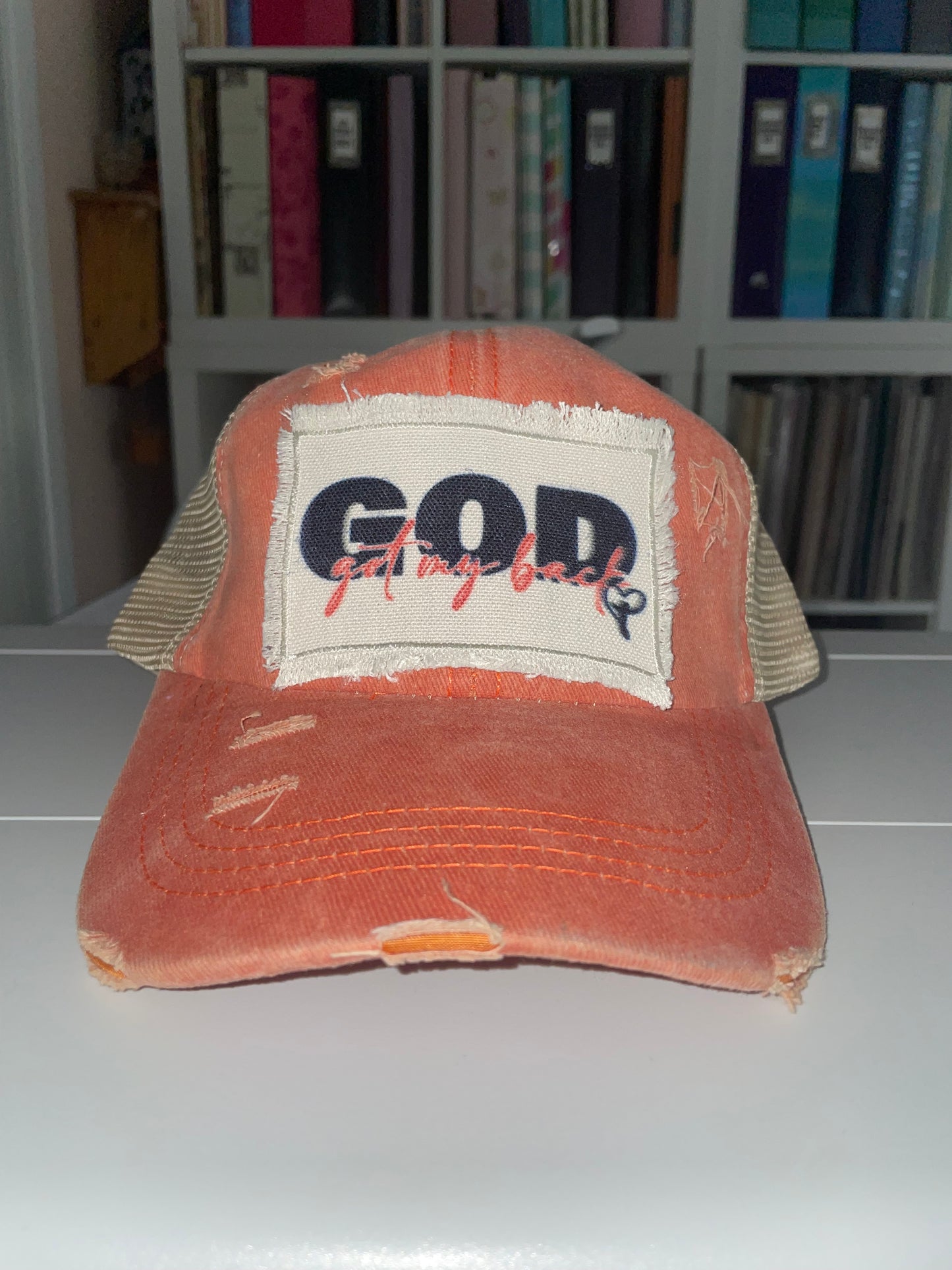 God Got My Back Distressed Ponytail Hat