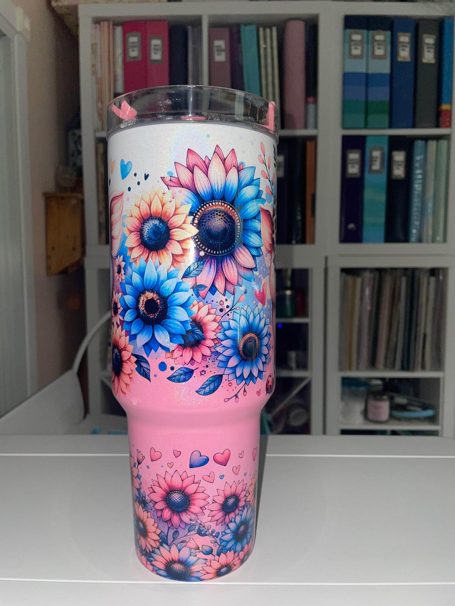 40 oz Pink Ombre Holographic Travel Tumbler - Sweet Piggies - The Redheaded StoryKeeper