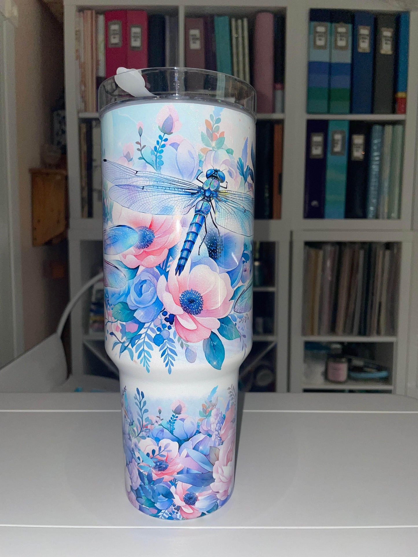 40 oz Holographic Travel Tumbler - Dragonflies - The Redheaded StoryKeeper