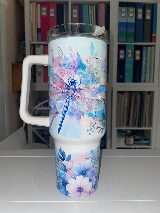 40 oz Holographic Travel Tumbler - Dragonflies - The Redheaded StoryKeeper