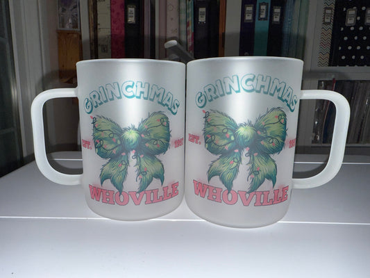 17 oz Grinchmas Bow Glass Mug - The Redheaded StoryKeeper