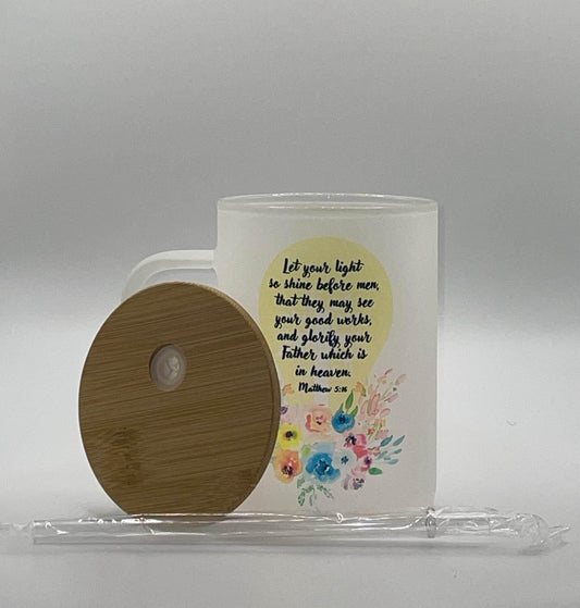 17 oz Frosted Matte Glass Let Your Light Shine Coffee Mug with Bamboo Lid - The Redheaded StoryKeeper