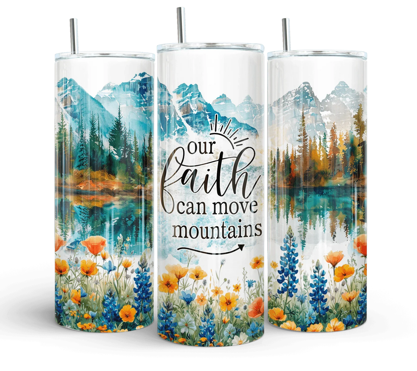 20 oz Faith Can Move Mountains Holographic Tumbler - The Redheaded StoryKeeper
