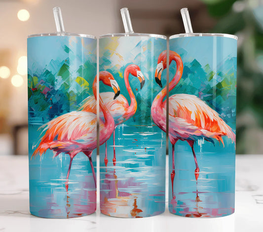 20 oz Glitter Flamingos Tumbler - The Redheaded StoryKeeper