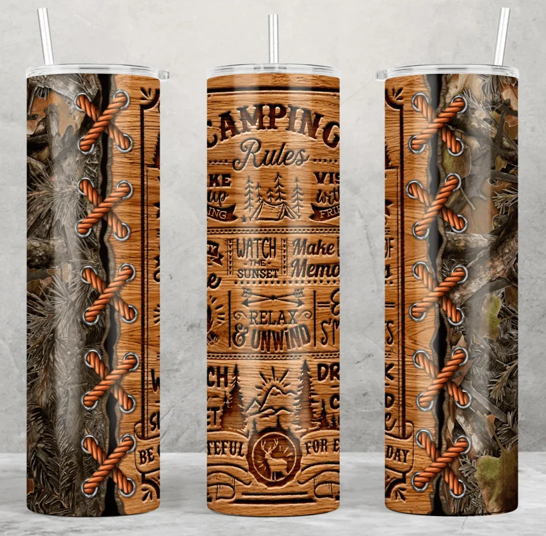 30 oz Duo Lid Camping Rules Woodgrain Tumbler - The Redheaded StoryKeeper