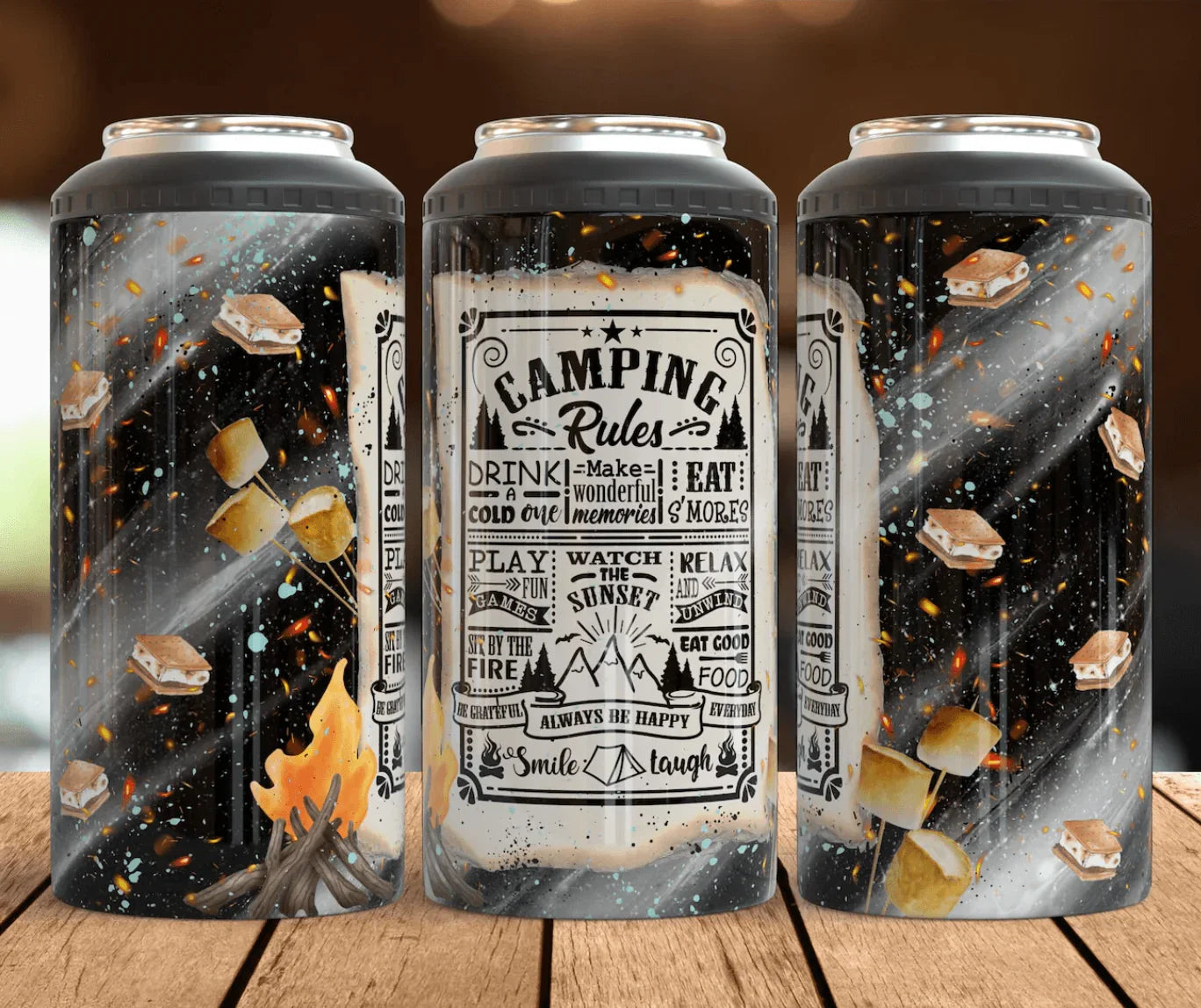 4 in 1 Can Cooler - Camping Rules - The Redheaded StoryKeeper