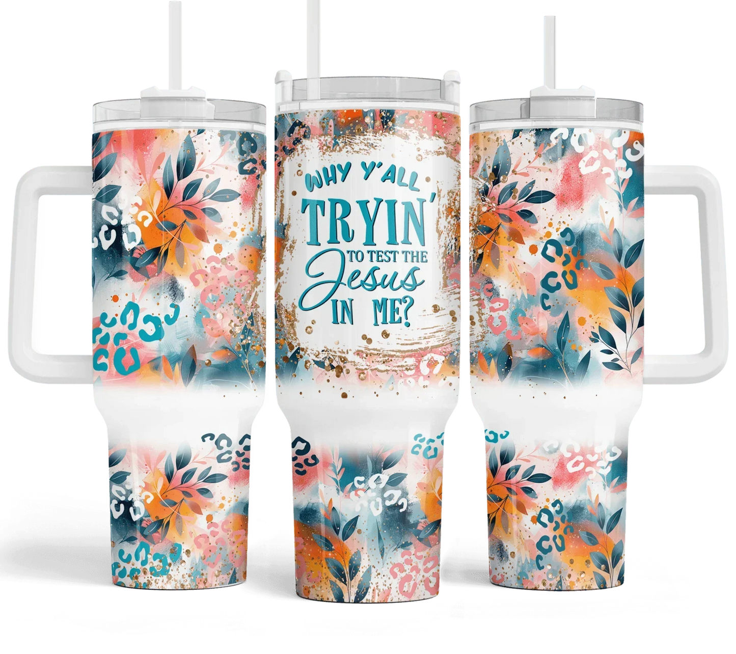 40 oz Why Y'all Tryin' to Test the Jesus in Me? Peacock Ombre Big Swig Tumbler Set - The Redheaded StoryKeeper