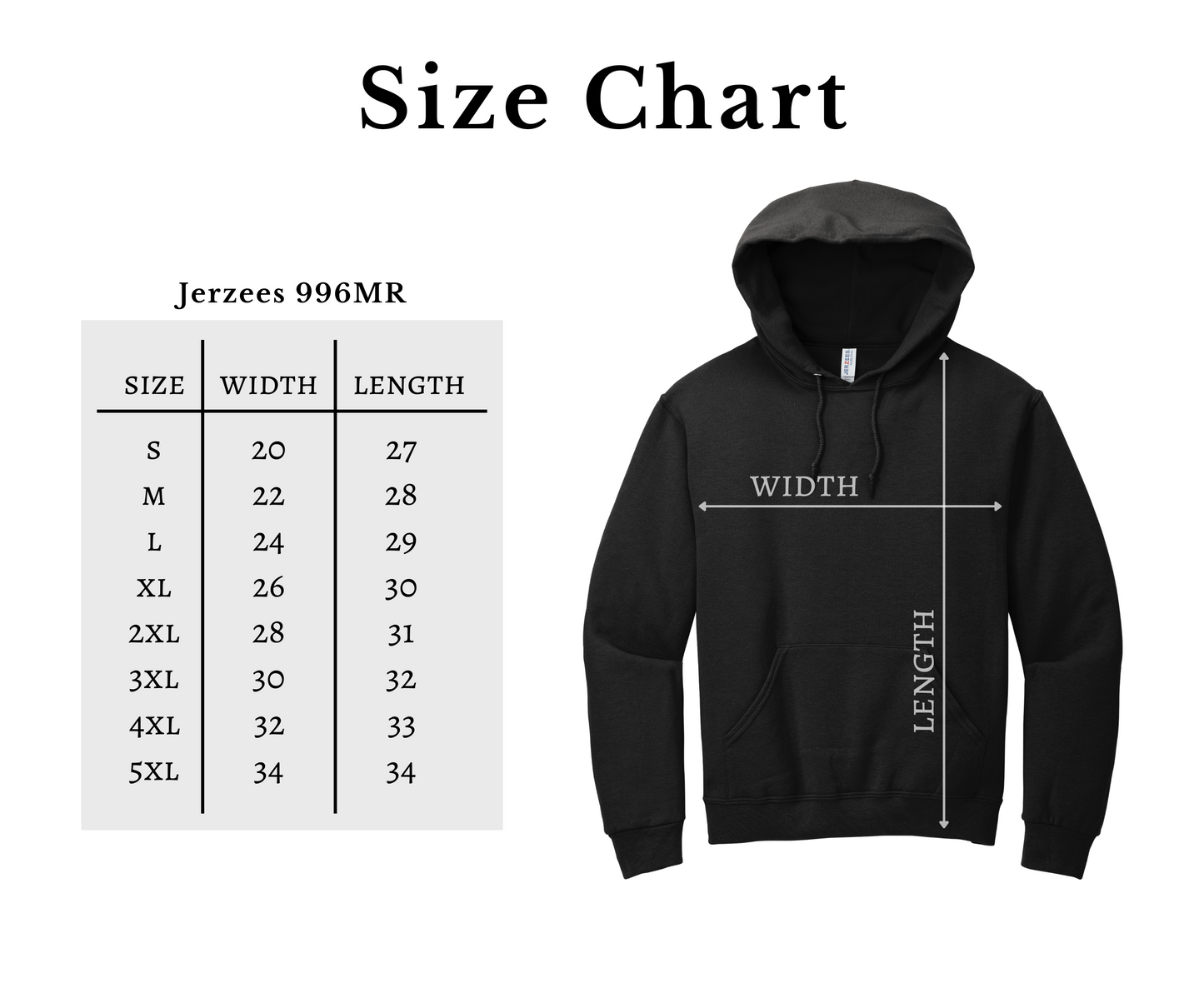 Jesus Fill my Cup Hoodie Size Chart