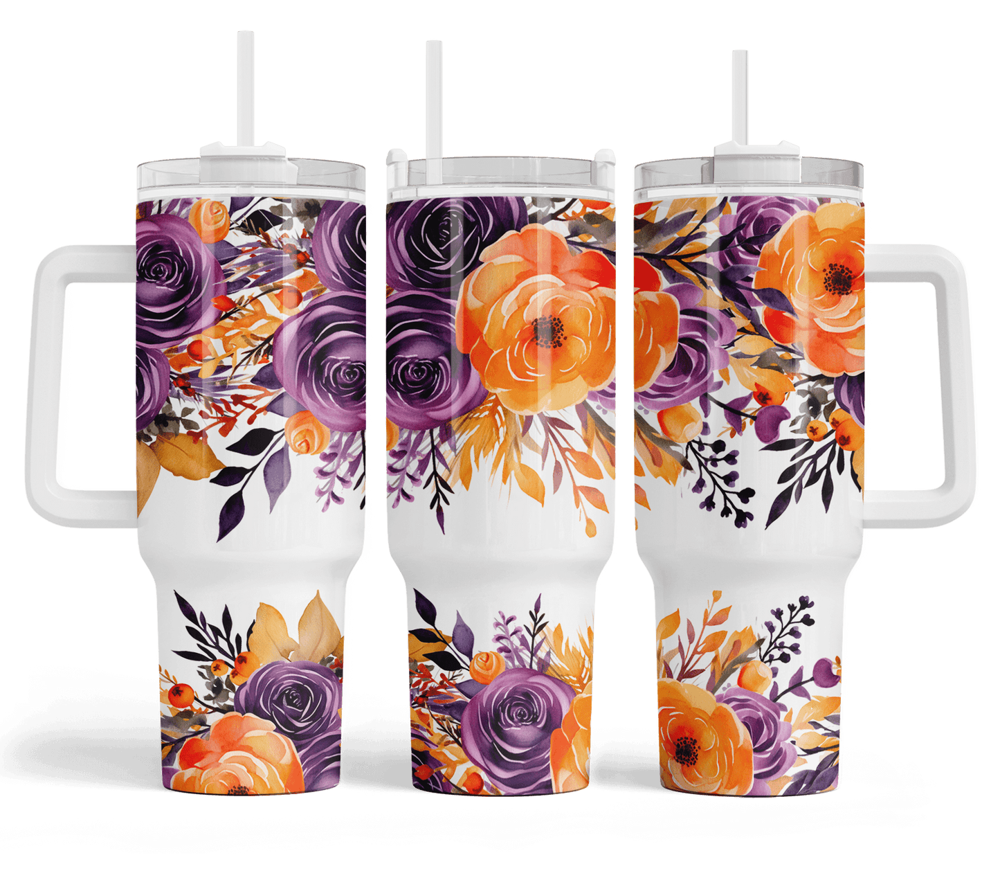 40 oz Halloween Floral Travel Tumbler - The Redheaded StoryKeeper