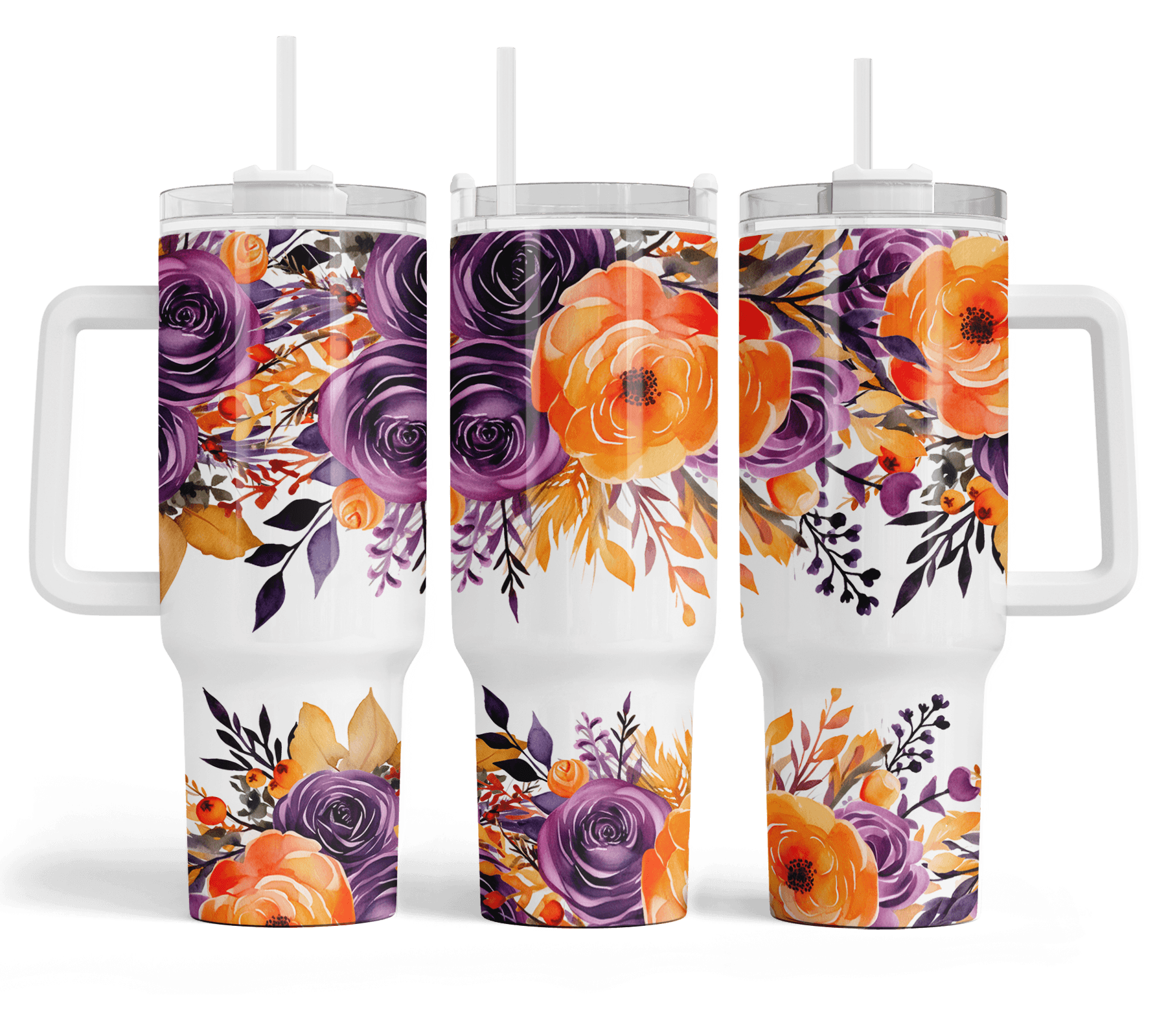 40 oz Halloween Floral Travel Tumbler - The Redheaded StoryKeeper
