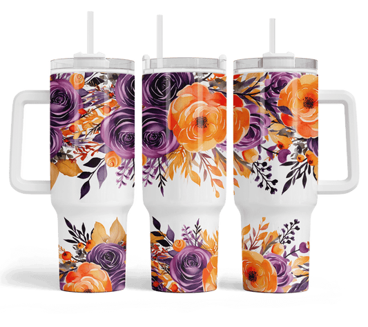 40 oz Halloween Floral Travel Tumbler - The Redheaded StoryKeeper