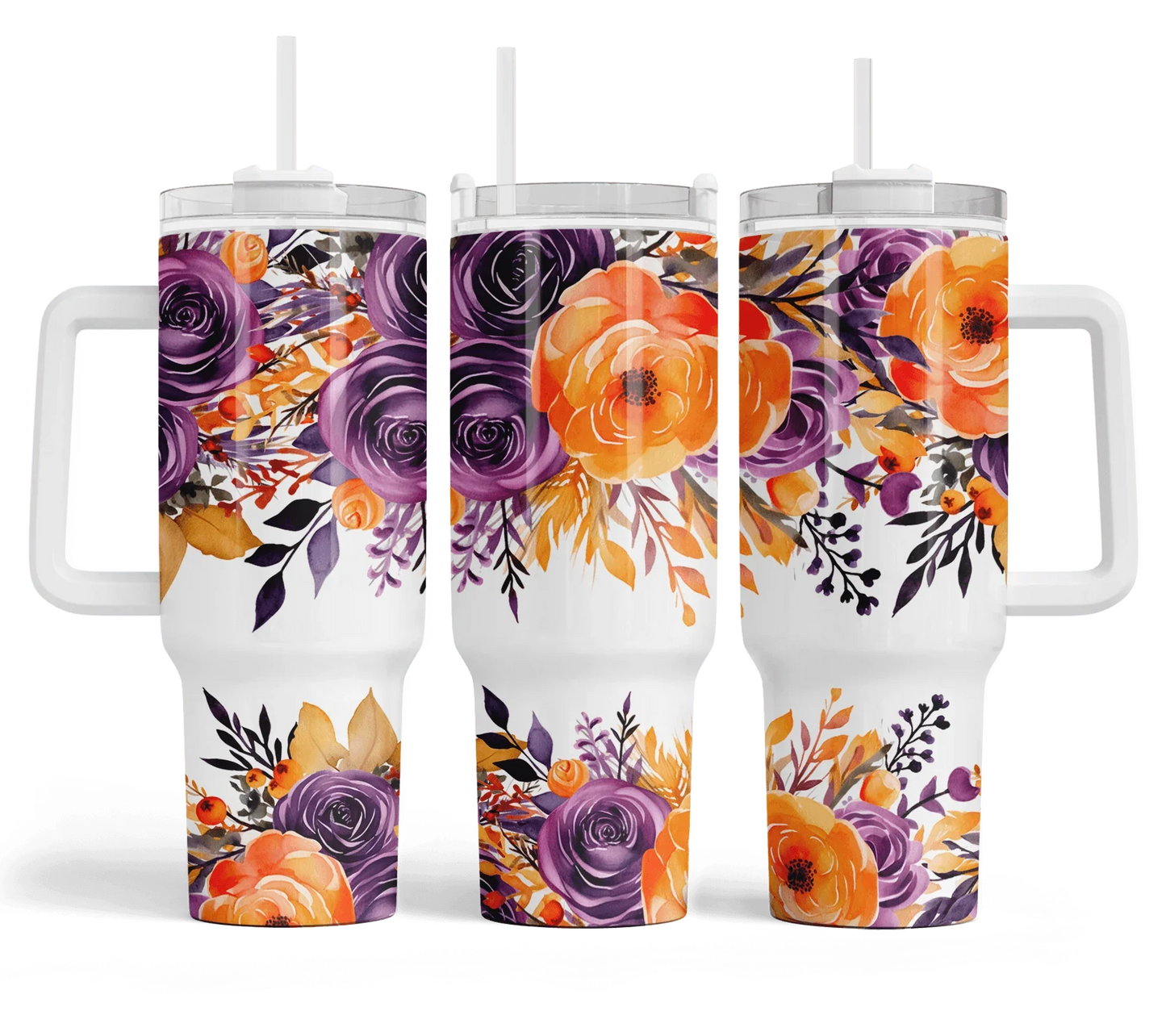 40 oz Halloween Floral Travel Tumbler - The Redheaded StoryKeeper