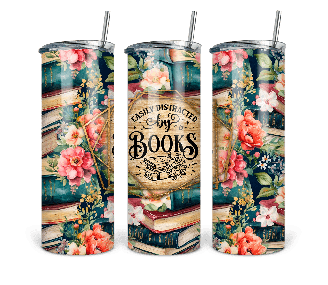 20 oz Easily Distracted by Books Tumbler - The Redheaded StoryKeeper