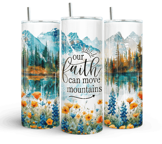 20 oz Faith Can Move Mountains Holographic Tumbler - The Redheaded StoryKeeper