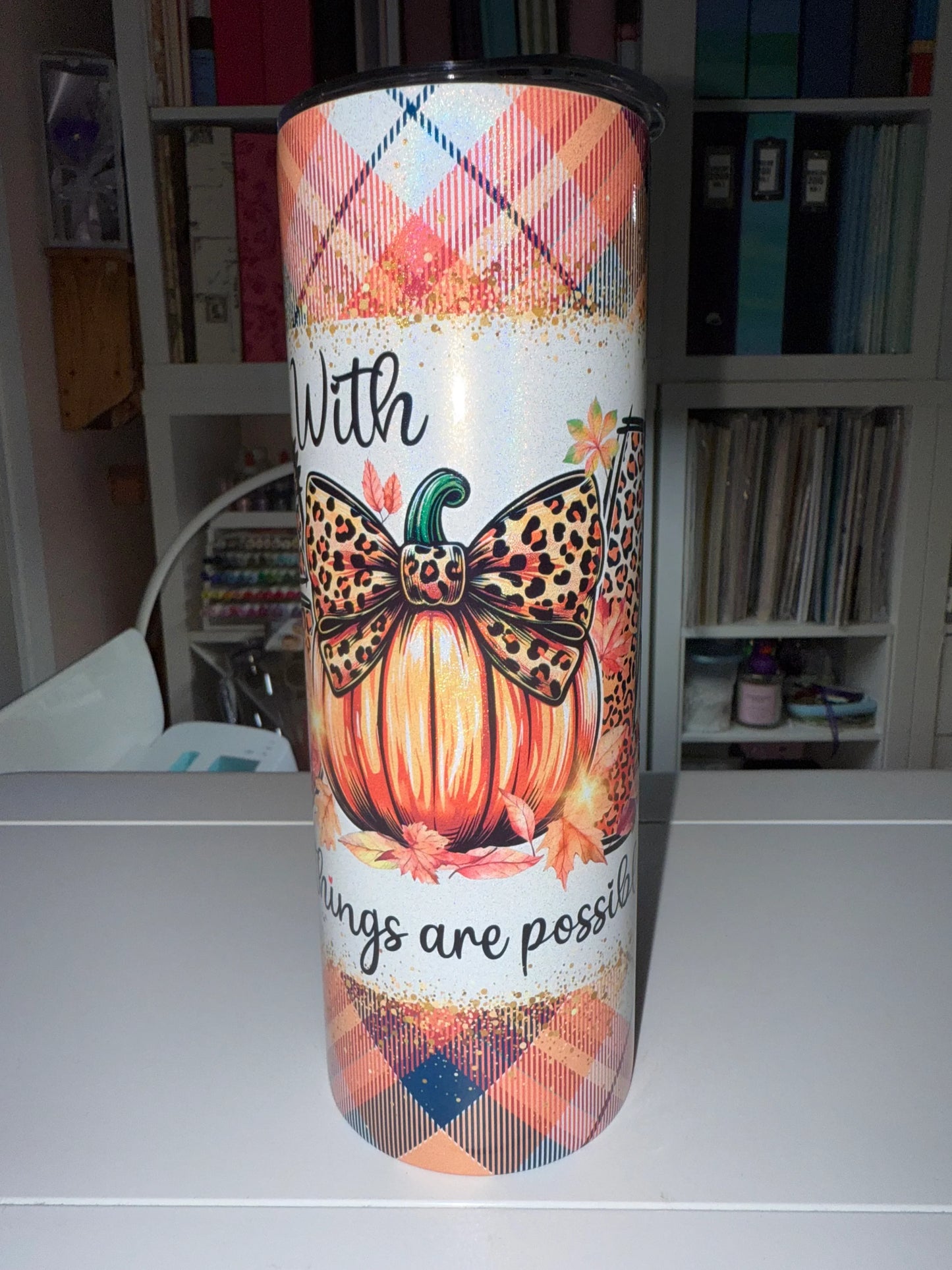 20 oz With God Pumpkin Holographic Tumbler - The Redheaded StoryKeeper