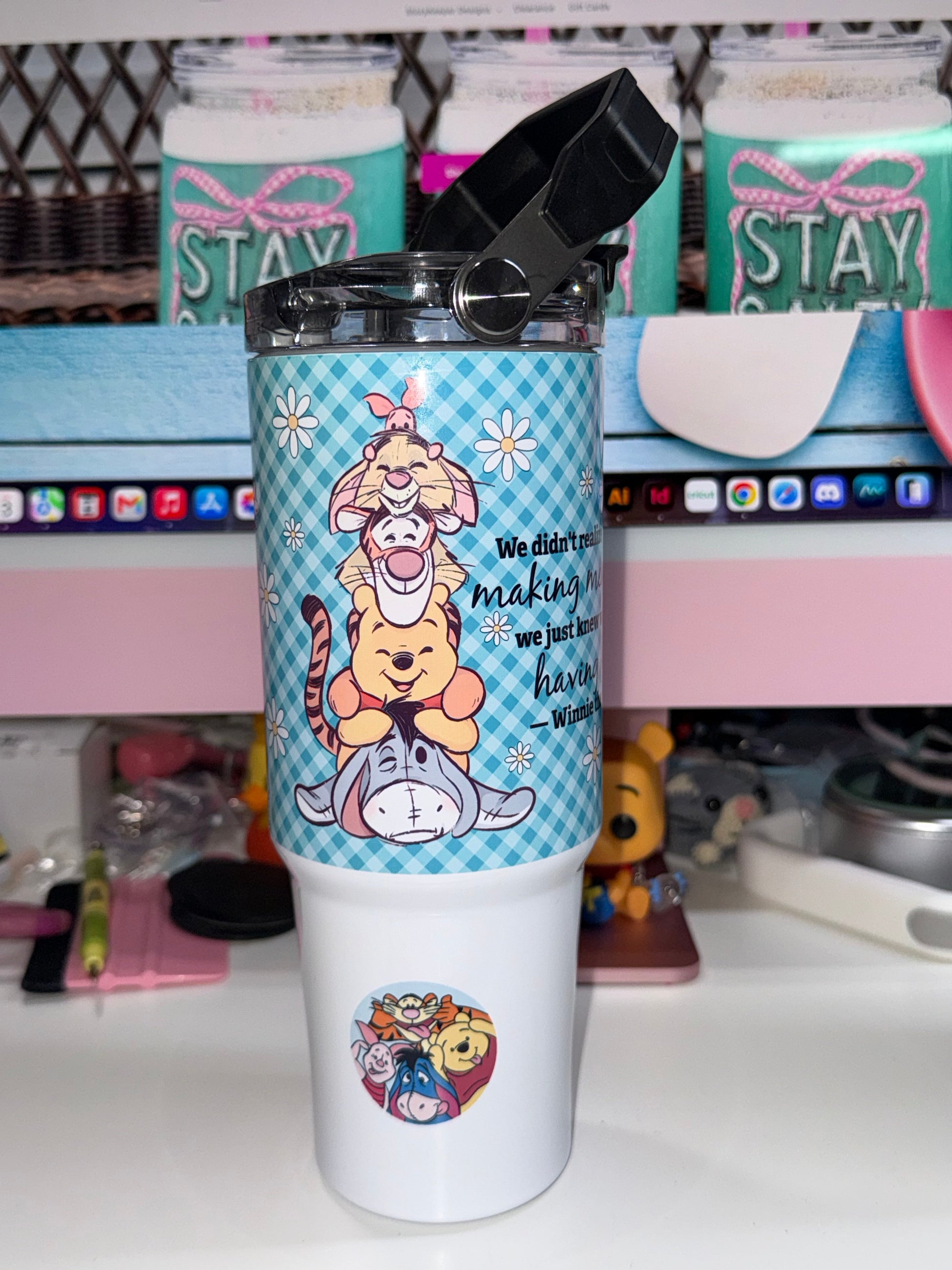 30 oz Making Memories Tri Sip Tumbler - lid detail showing straw and spout options
