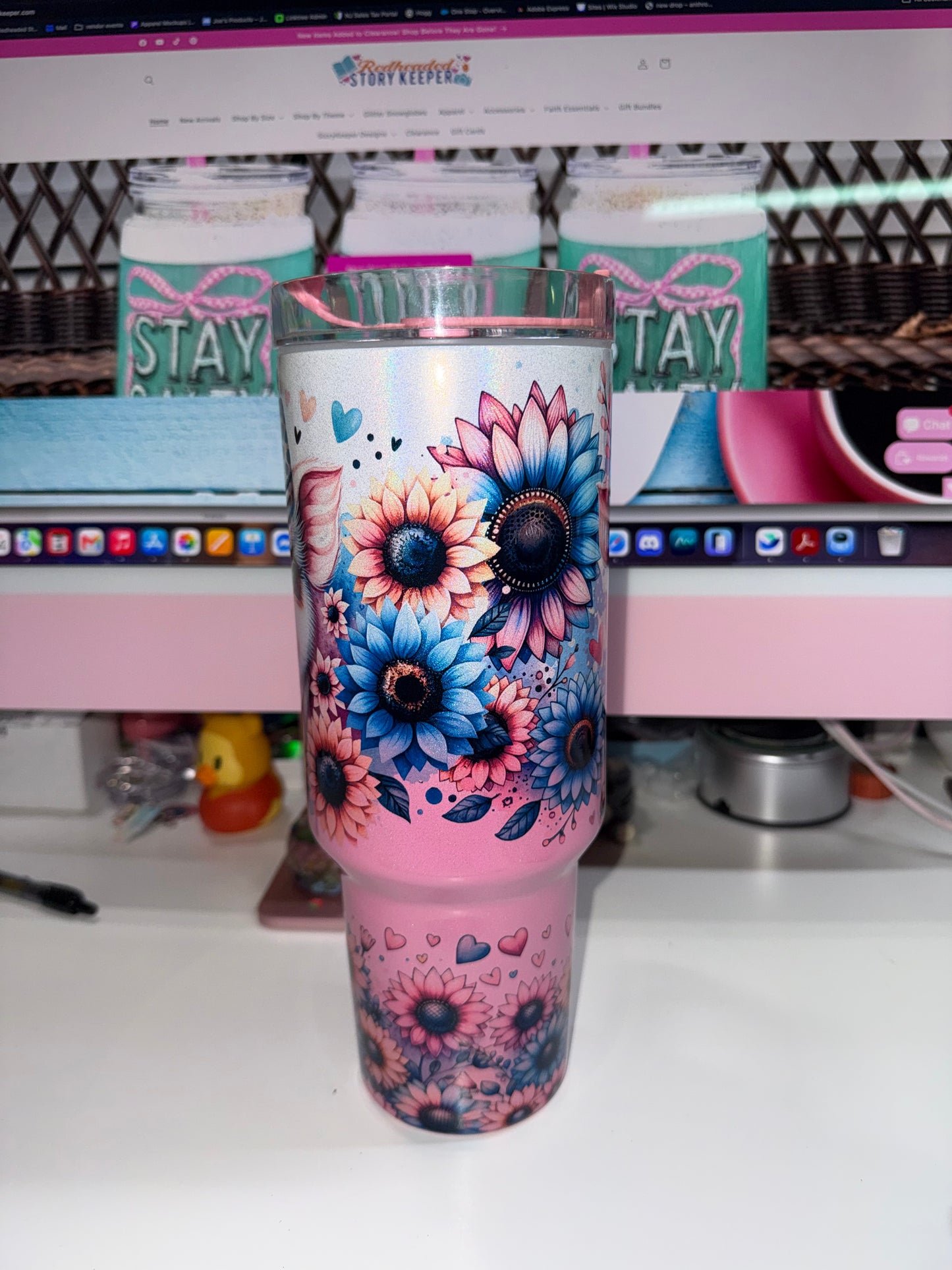 40 oz Pink Ombre Holographic Travel Tumbler - Sweet Piggies