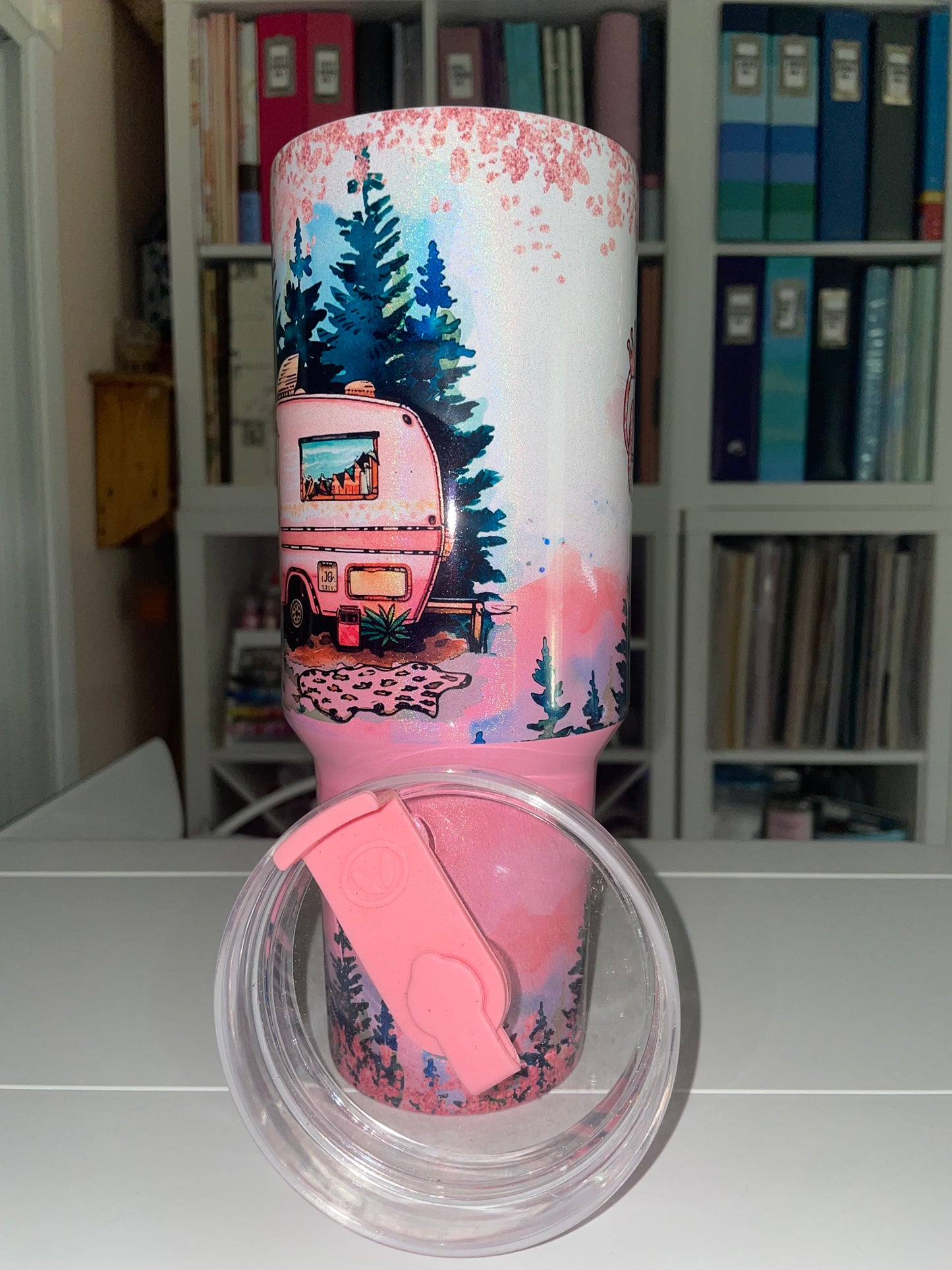 40 oz Pink Ombre Holographic Travel Tumbler - Camping Queen