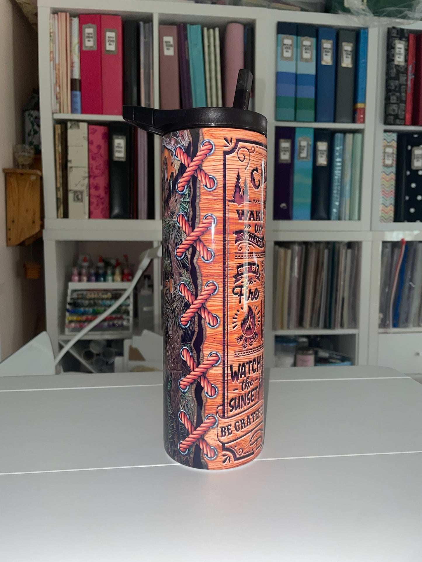 30 oz Duo Lid Camping Rules Woodgrain Tumbler