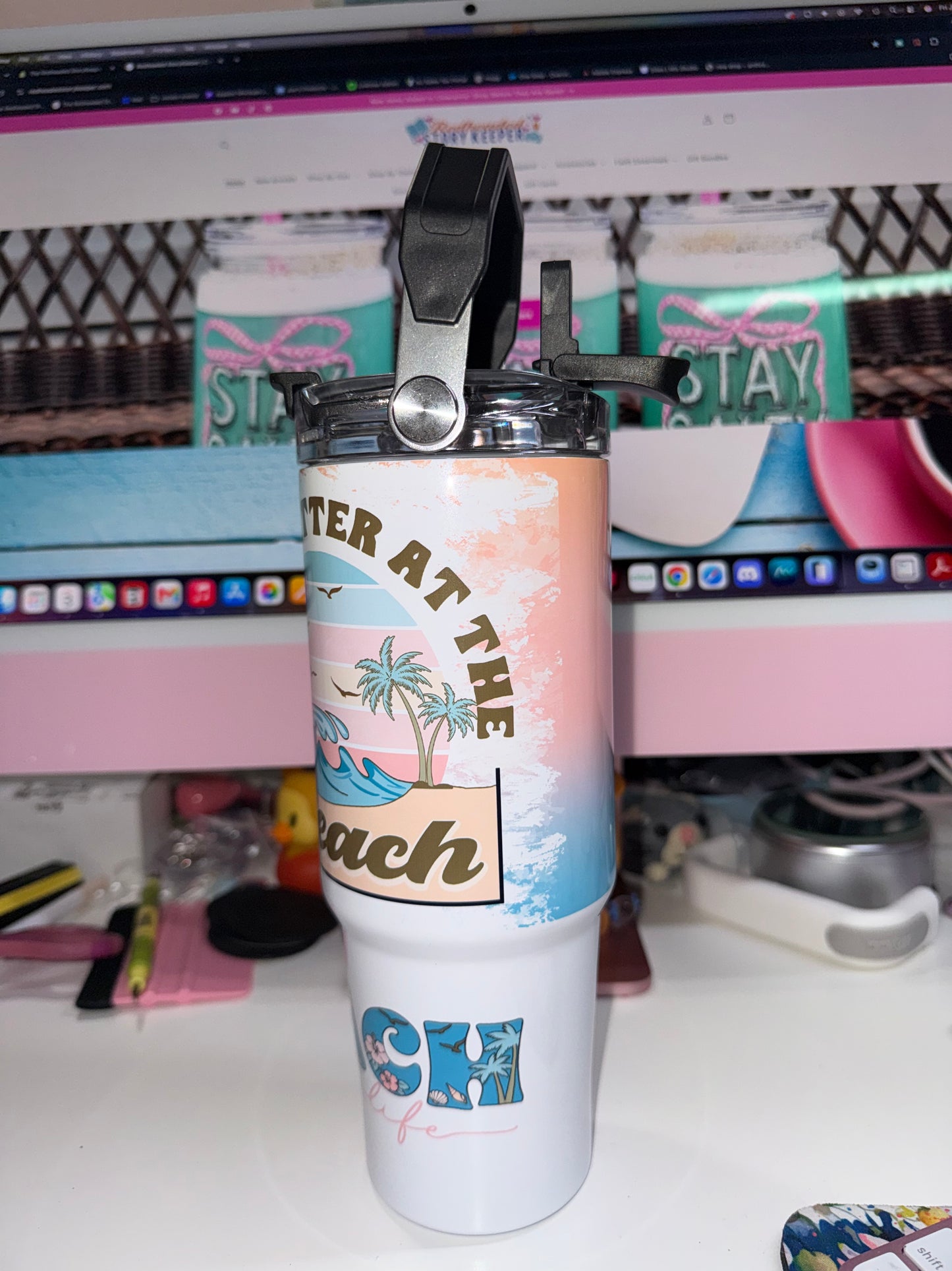 30 oz Beach Life Tri Sip Tumbler | Straw, Sip & Locking Lid